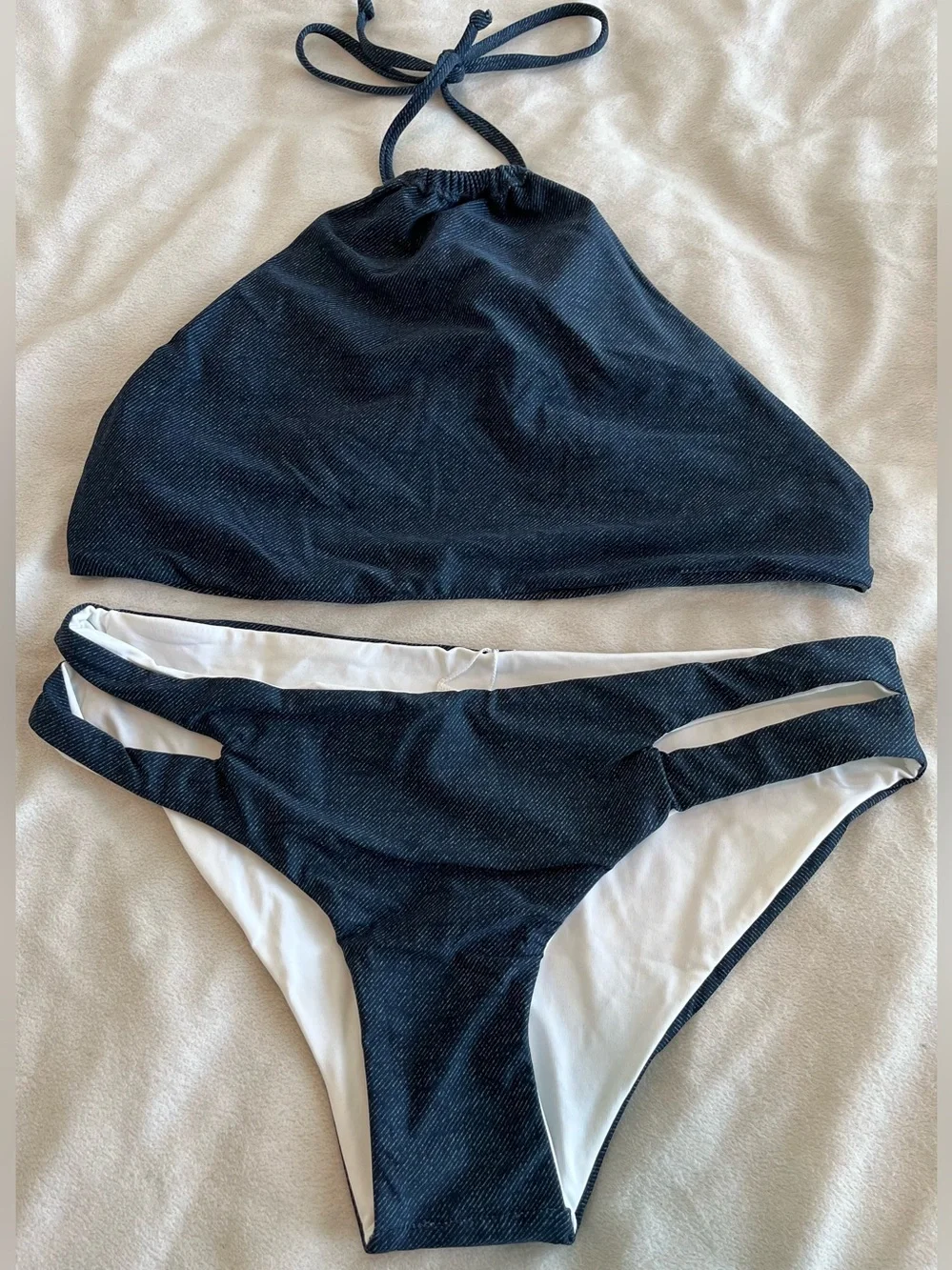 NEW L*Space Bikini Set Lizzie Denim Wrap Top & Estella Bottom Medium Resortwear